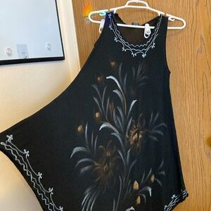 NWOT Fashion Force Black Summer Dress. White Embroidered & Painted Streaks.